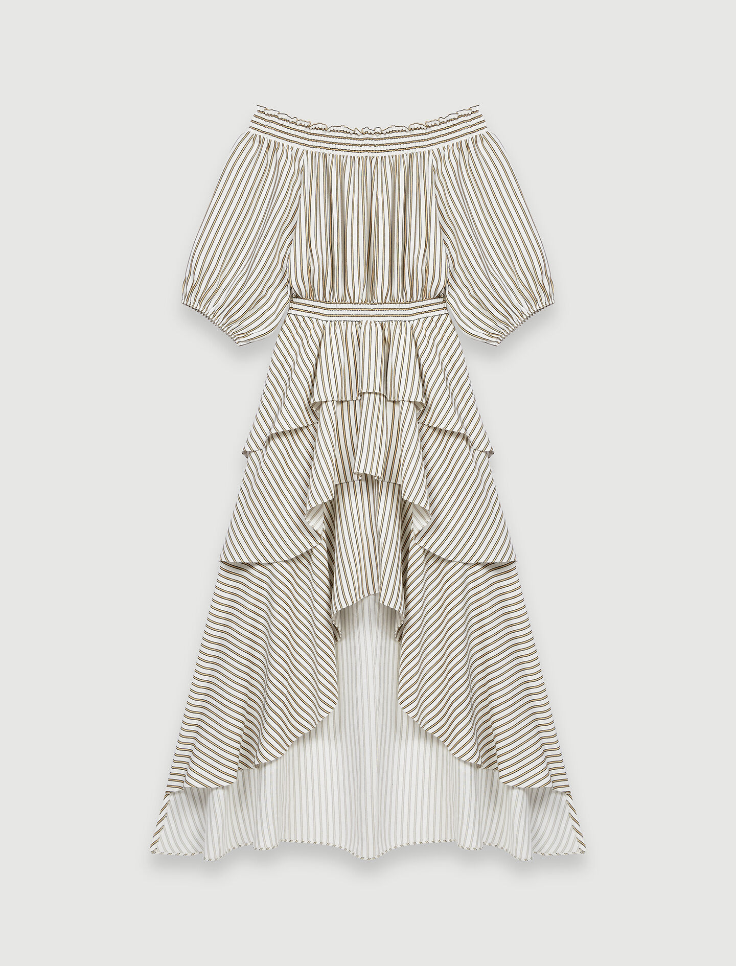 maje STRIPED SMOCKED DRESS WITH RUFFLES | expertplumbinganddrains.com