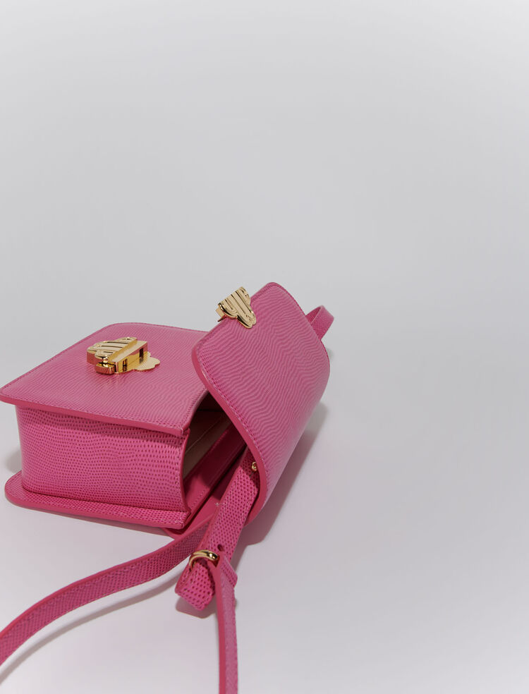 Dolce & Gabbana Lucia Shoulder Bag Lizard Embossed Leather Mini Pink