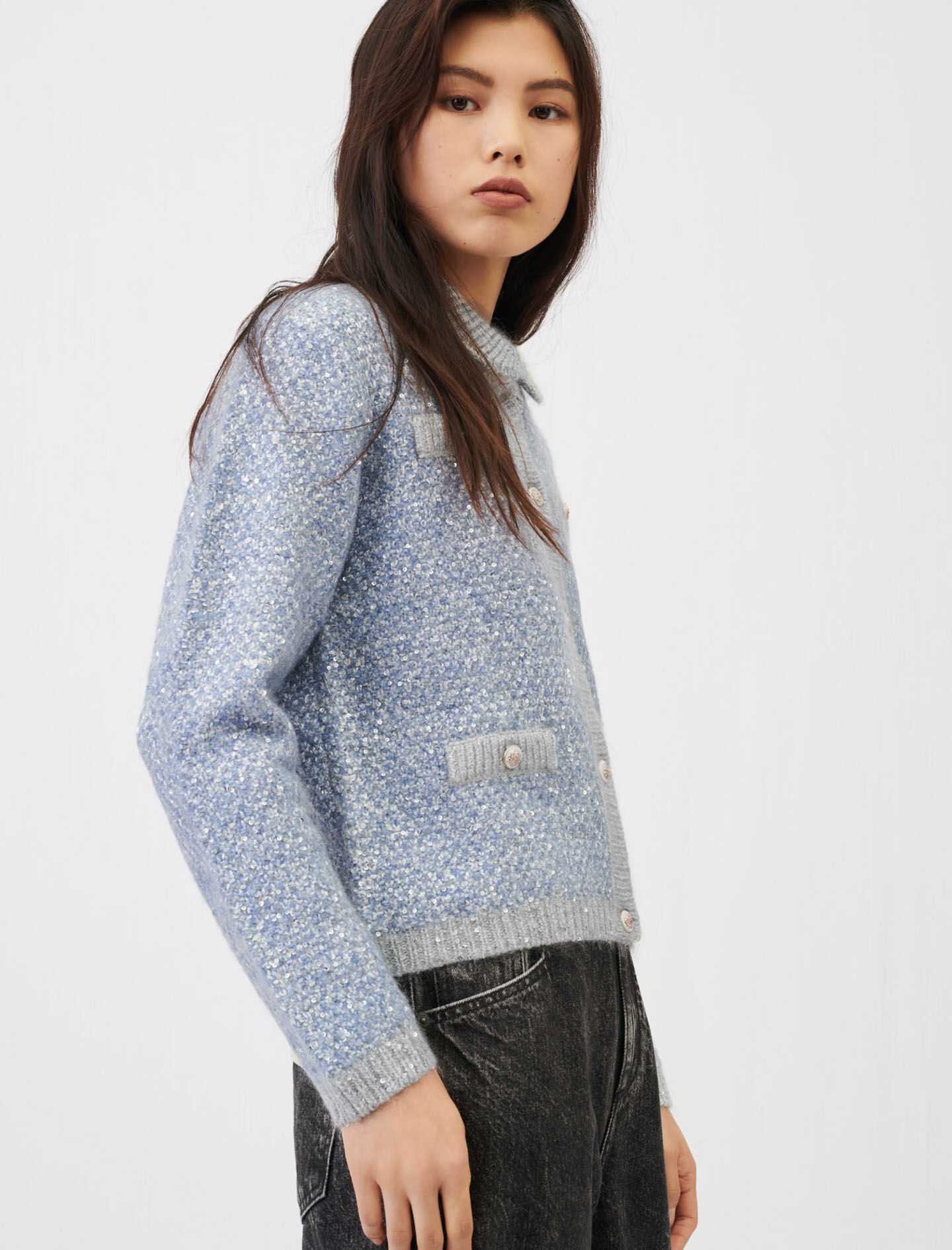 Maje fancy lurex knit cardigan store
