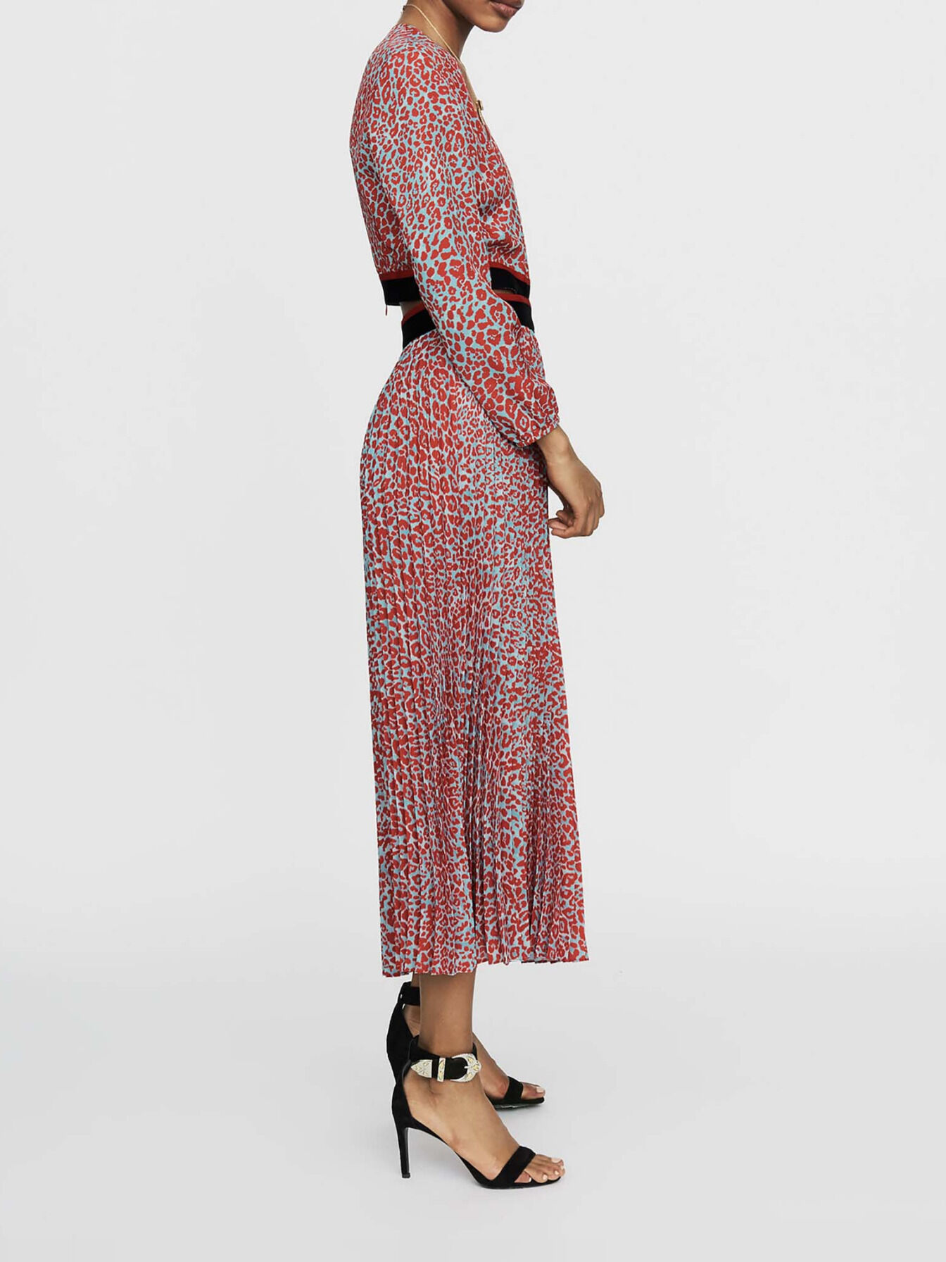 Maje long pleated dress in leopard print new arrivals