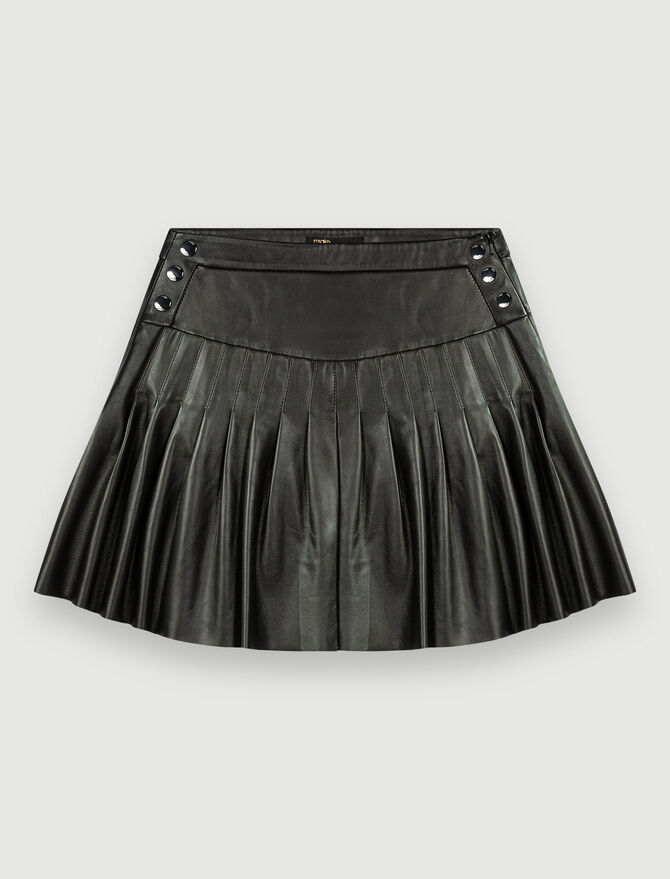 Women Handmade Genuine Leather Mini Skirt Black, Flared
