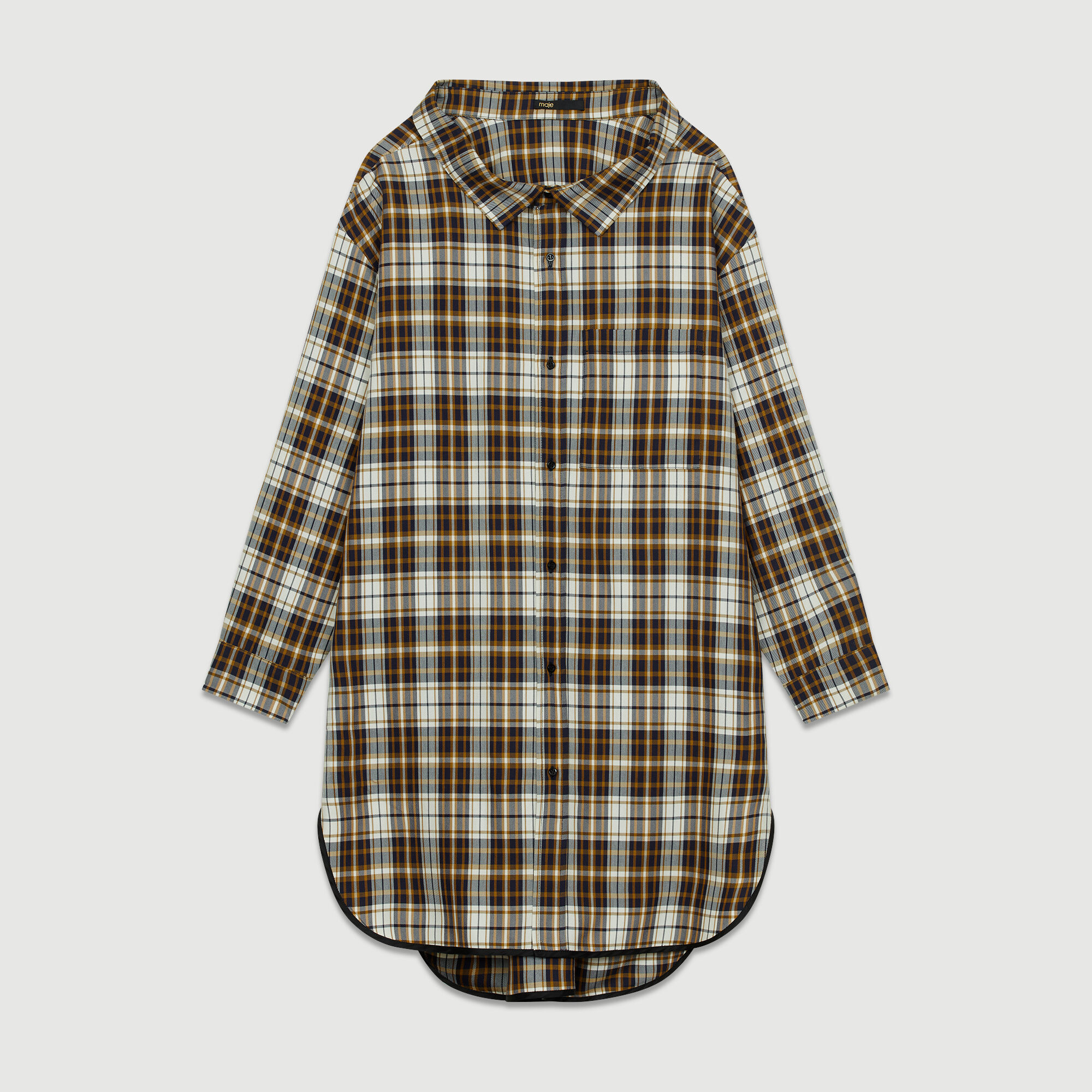 asymmetric plaid shirt dress maje