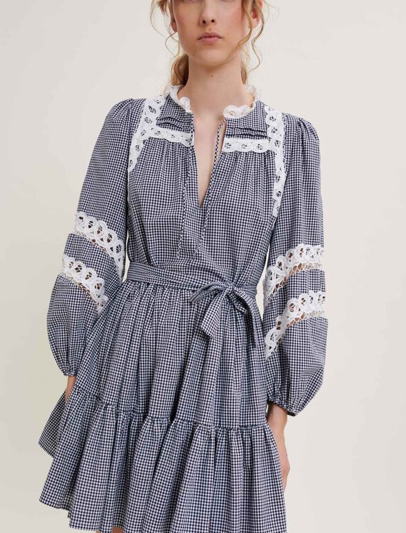Gingham and lace dress - OFF - MAJE