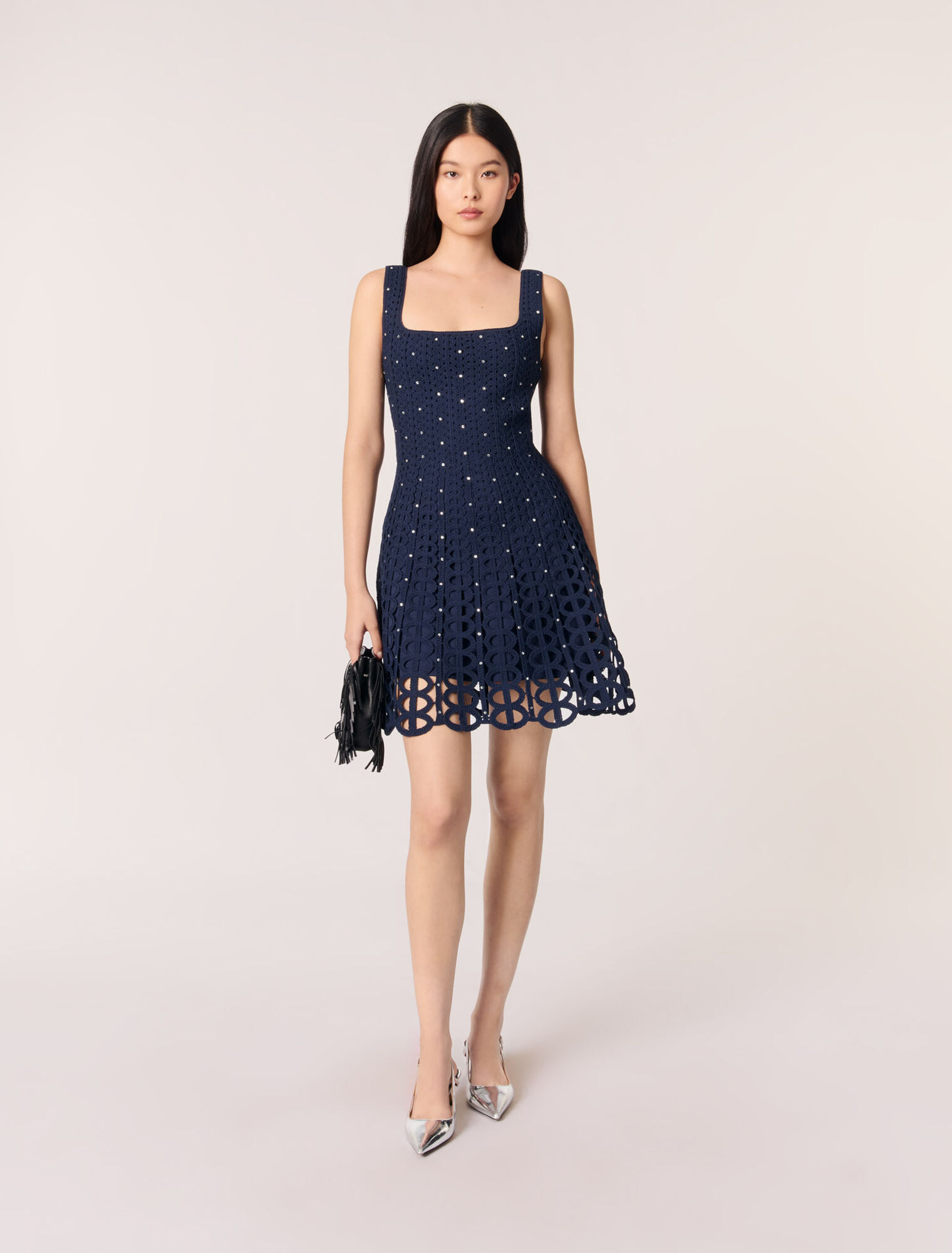 Rhinestone crochet short dress