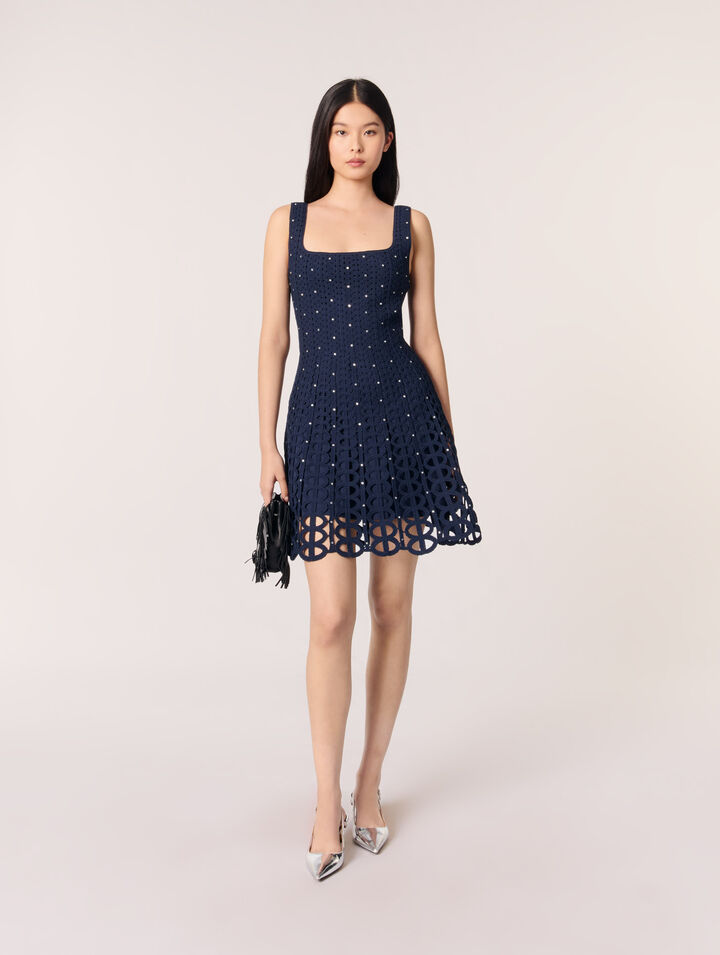 Rhinestone crochet short dress