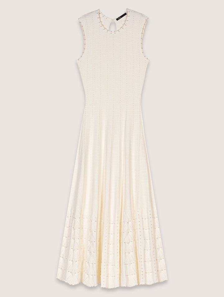 Beaded pointelle knit dress