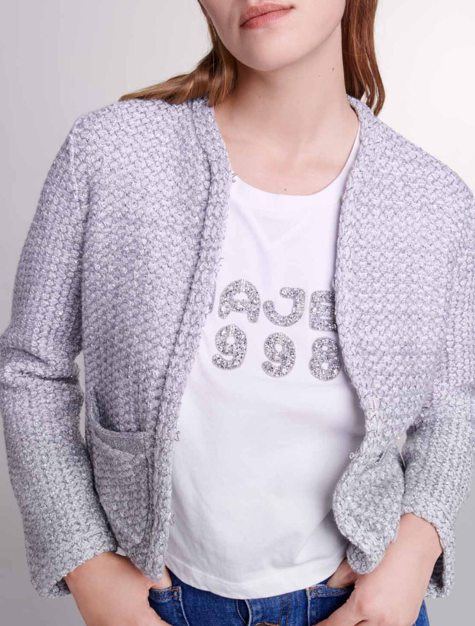 Tweed-look knit cardigan