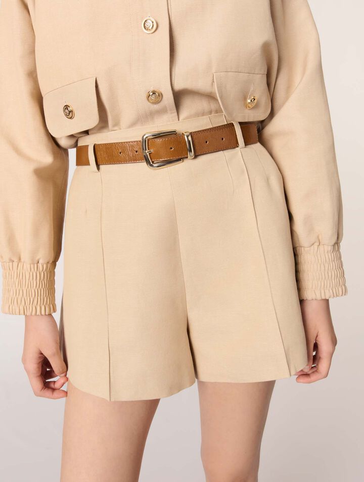 Linen and cotton shorts with darts
