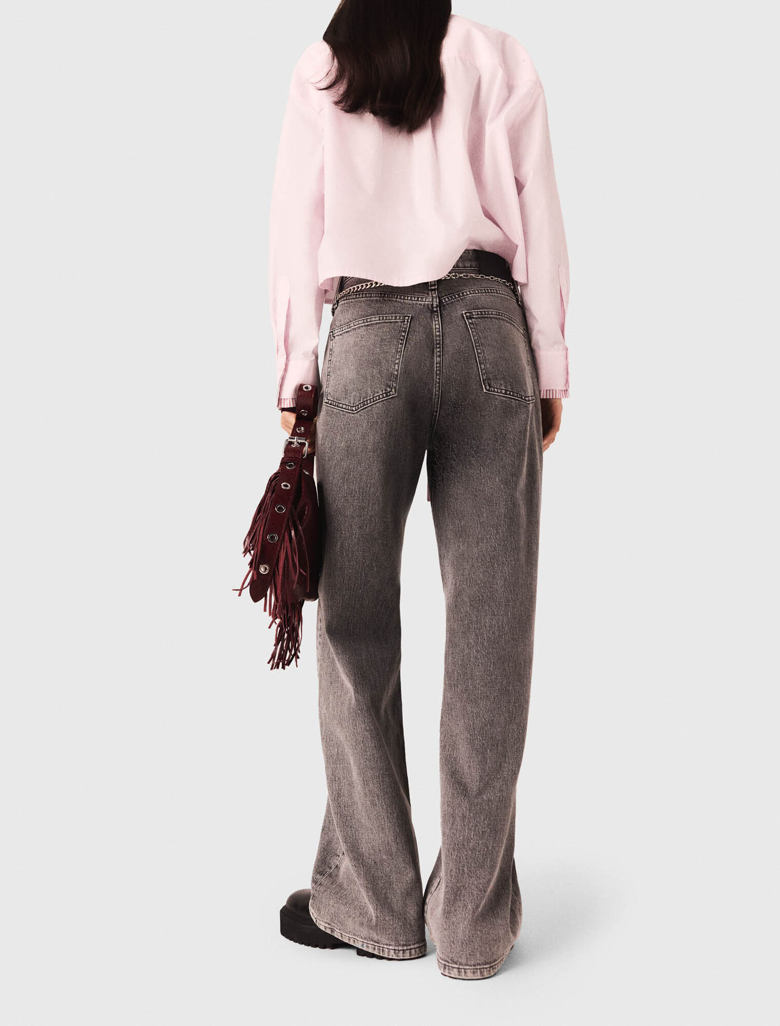 Wide-leg jeans with chain-link belt