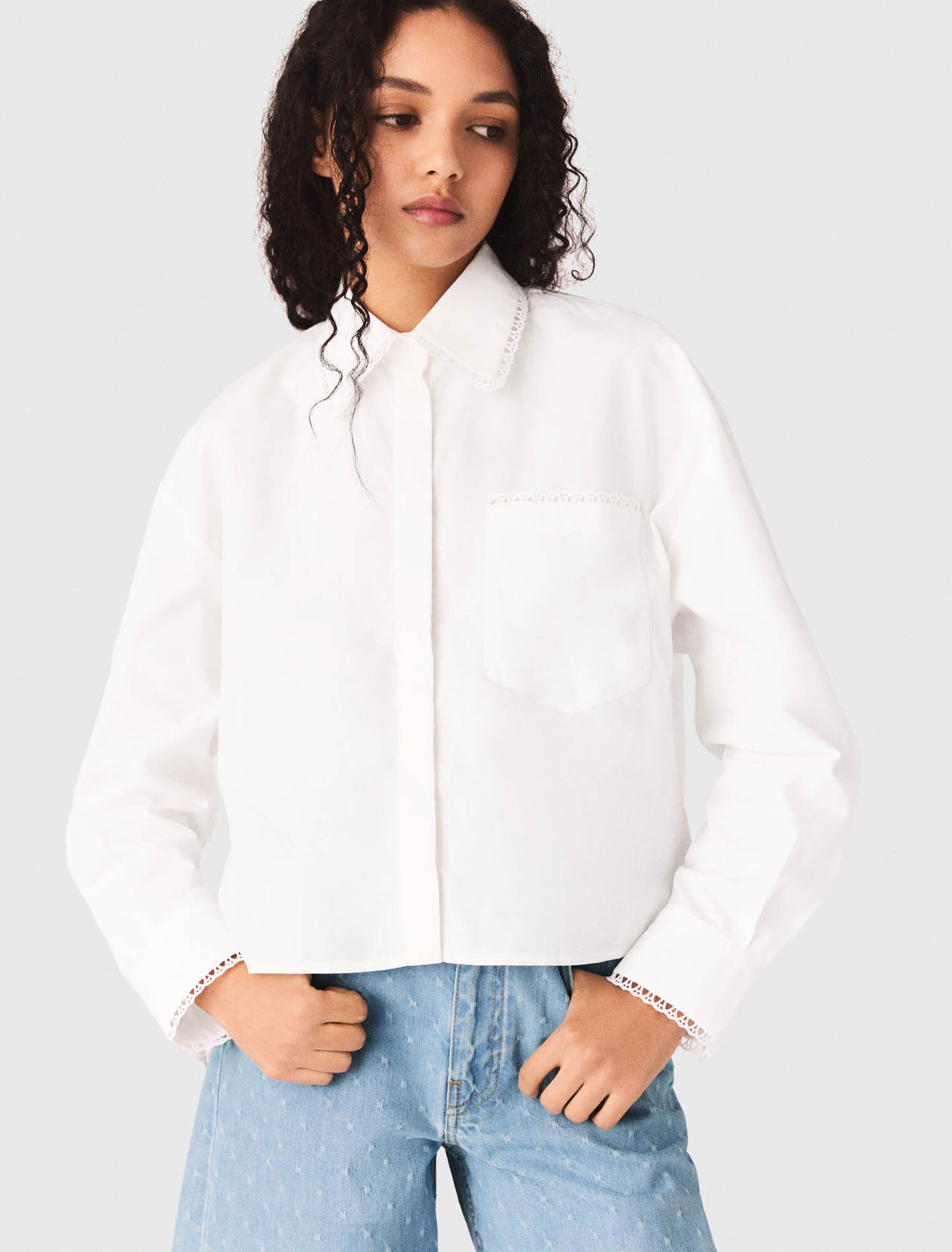 Crochet collar shirt