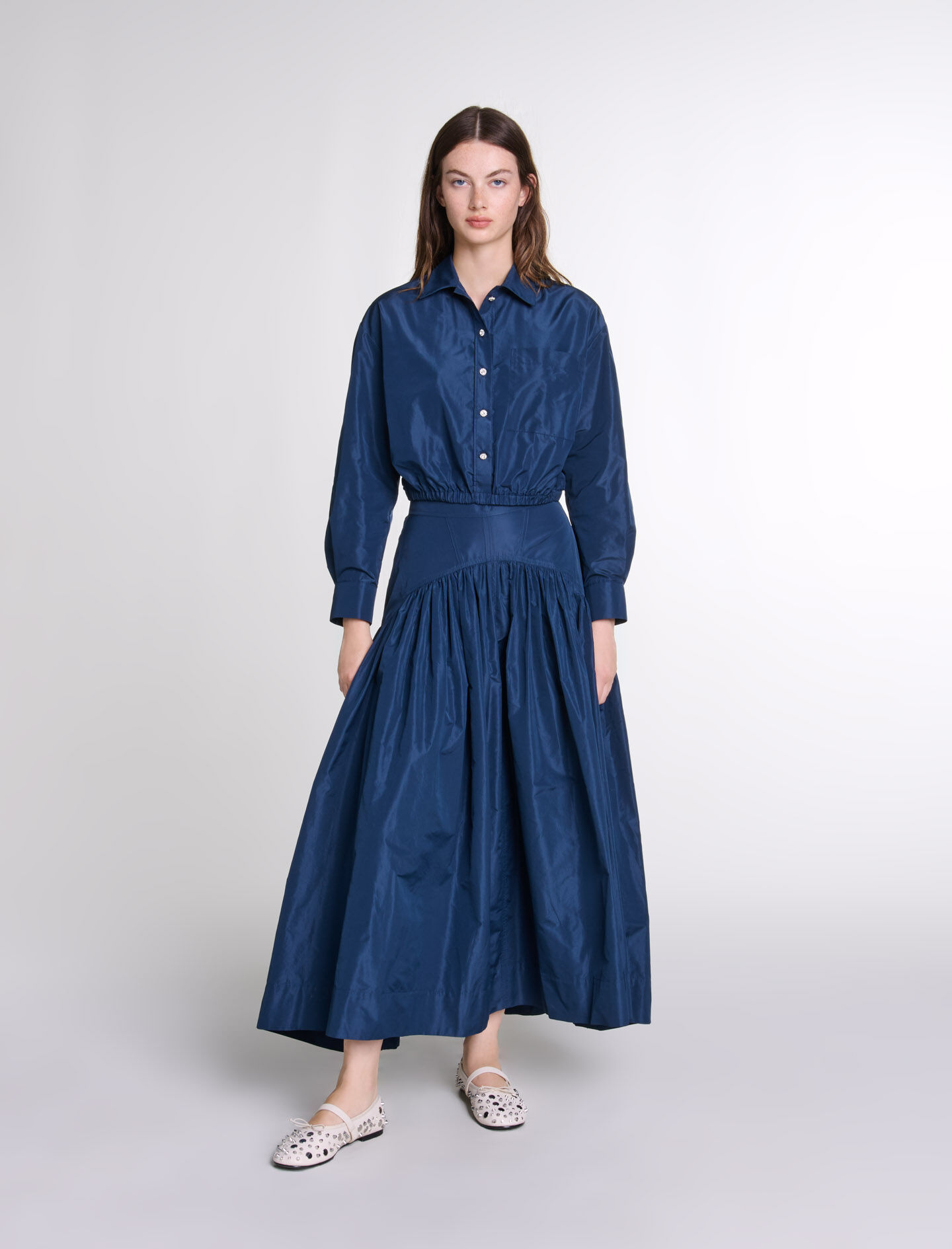Maje elasticated pleated plaid skirt cheap