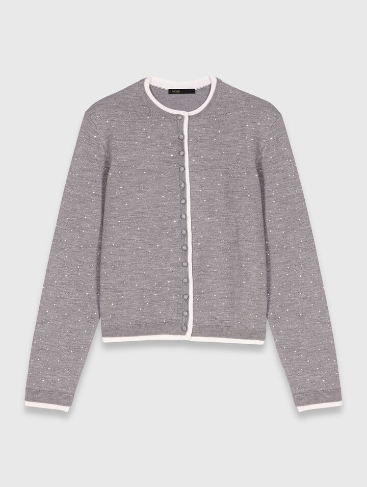100% wool cardigan with rhinestones