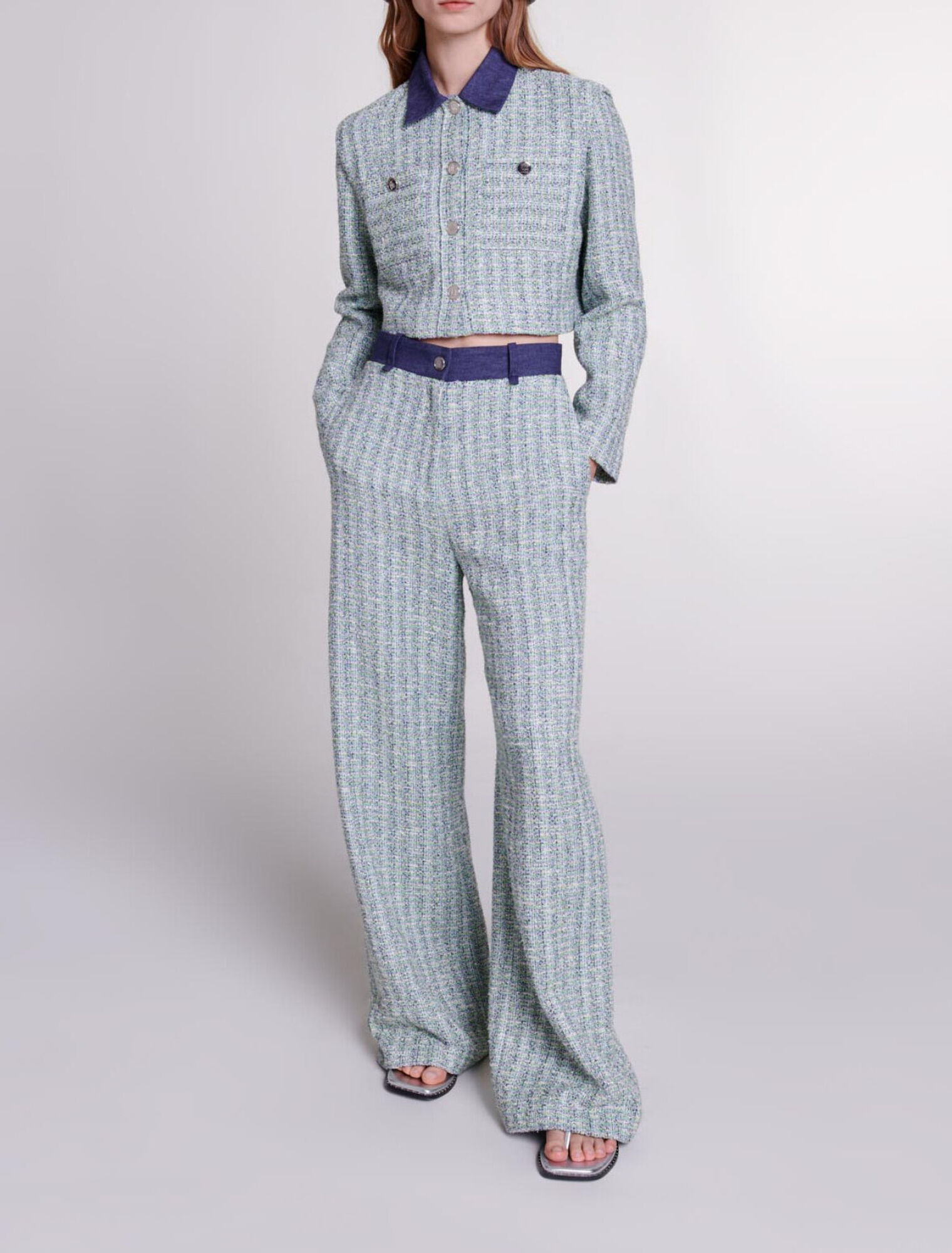 Wide-leg tweed trousers