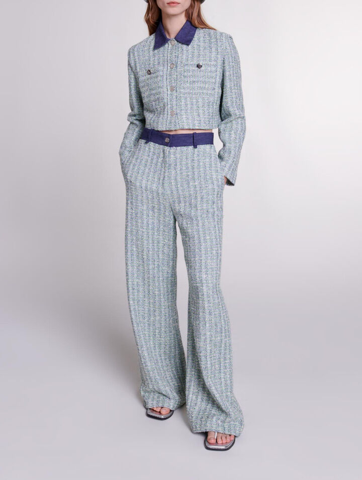 Wide-leg tweed trousers