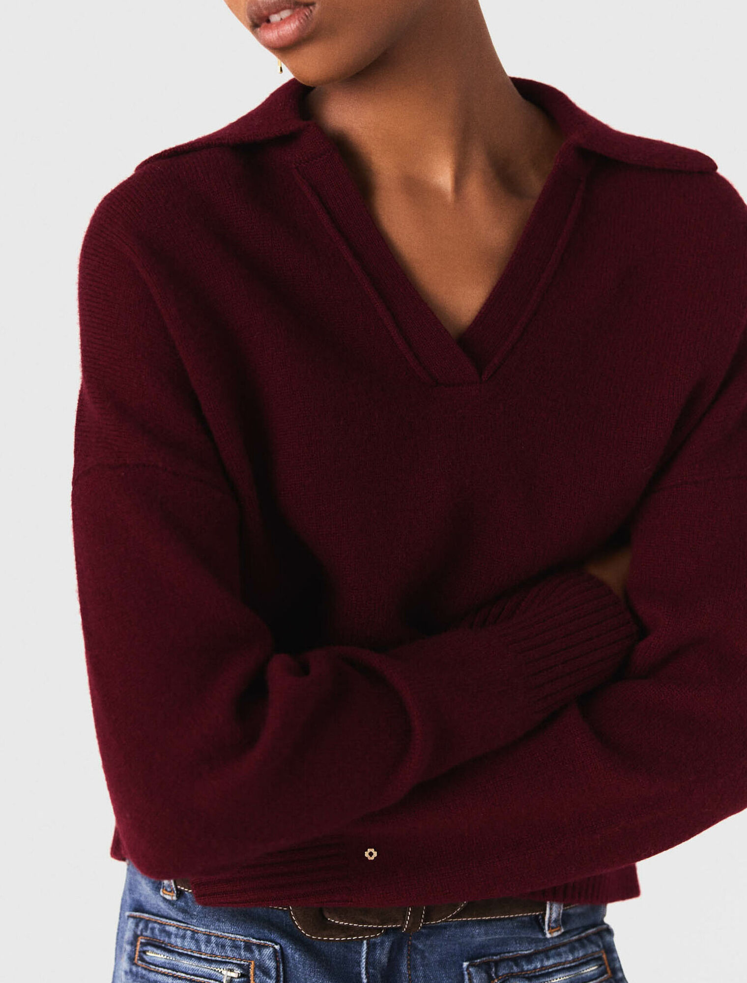 Open polo collar jumper