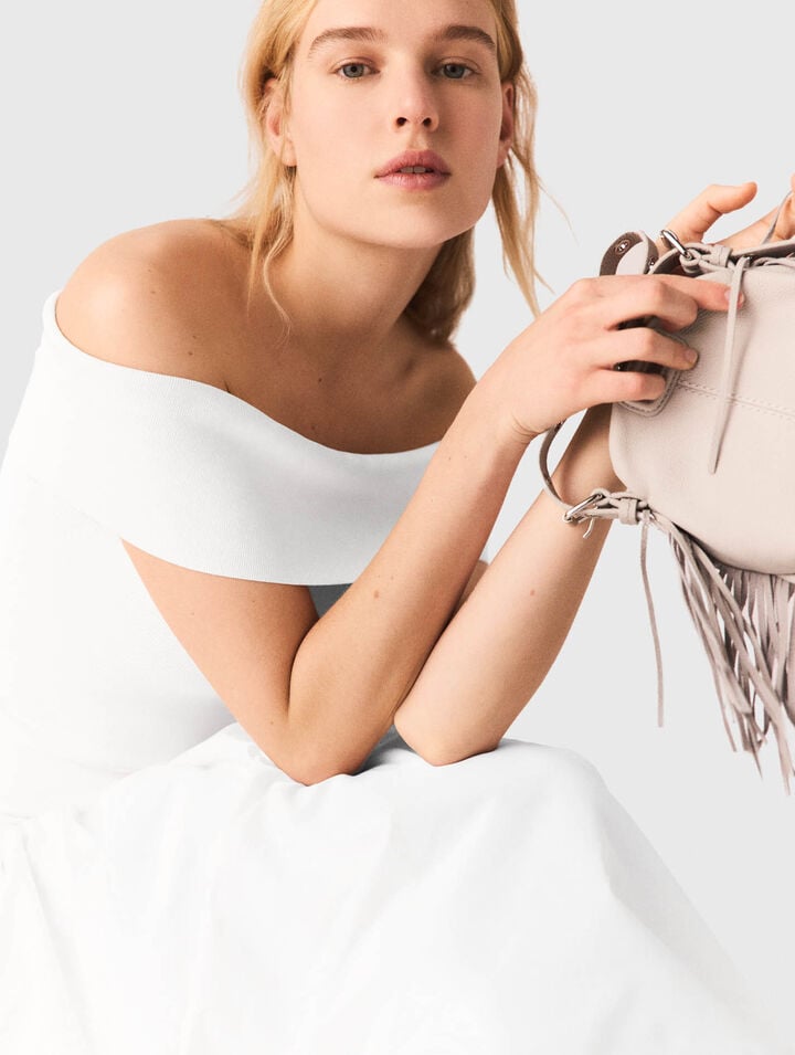 Rib knit bardot-neck top