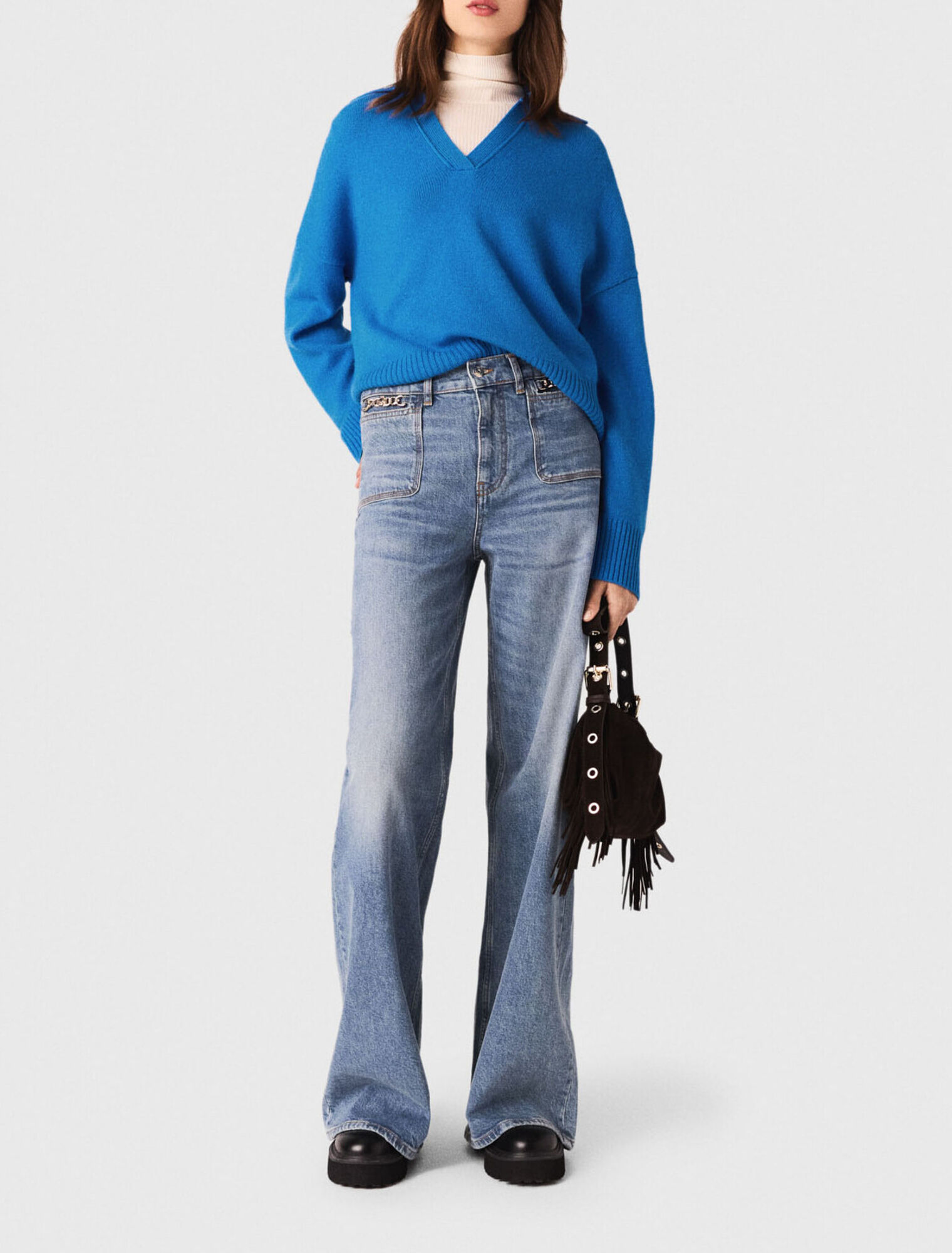Open polo collar jumper