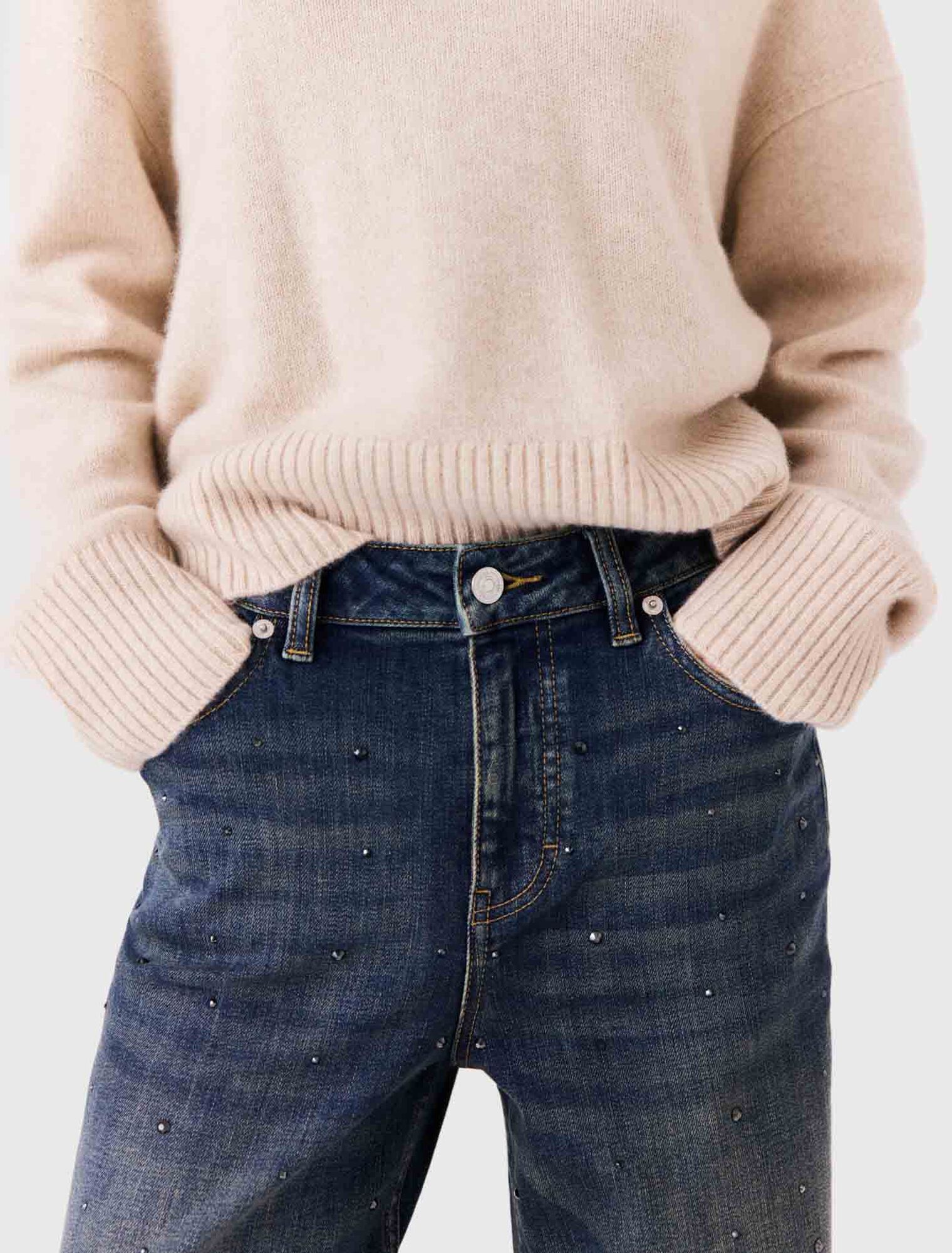 Wide-leg rhinestone jeans