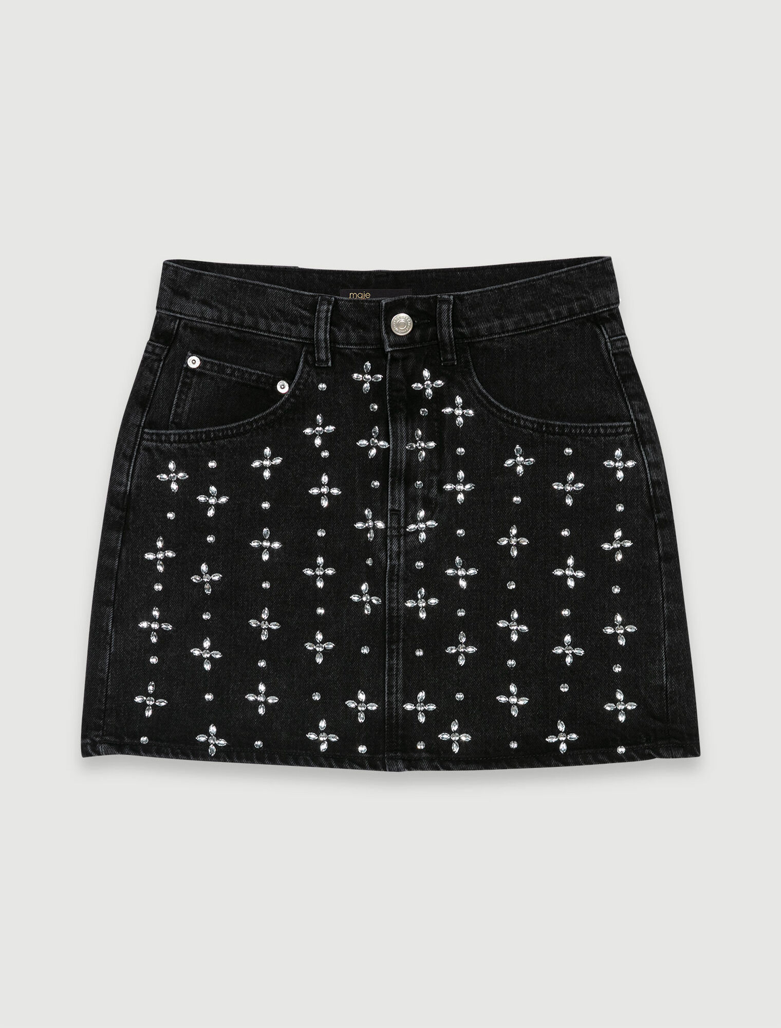 Short denim skirt with rhinestones