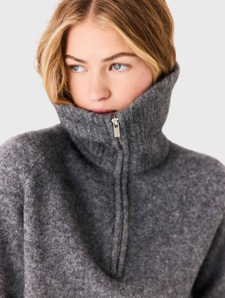Zip-neck yak jumper