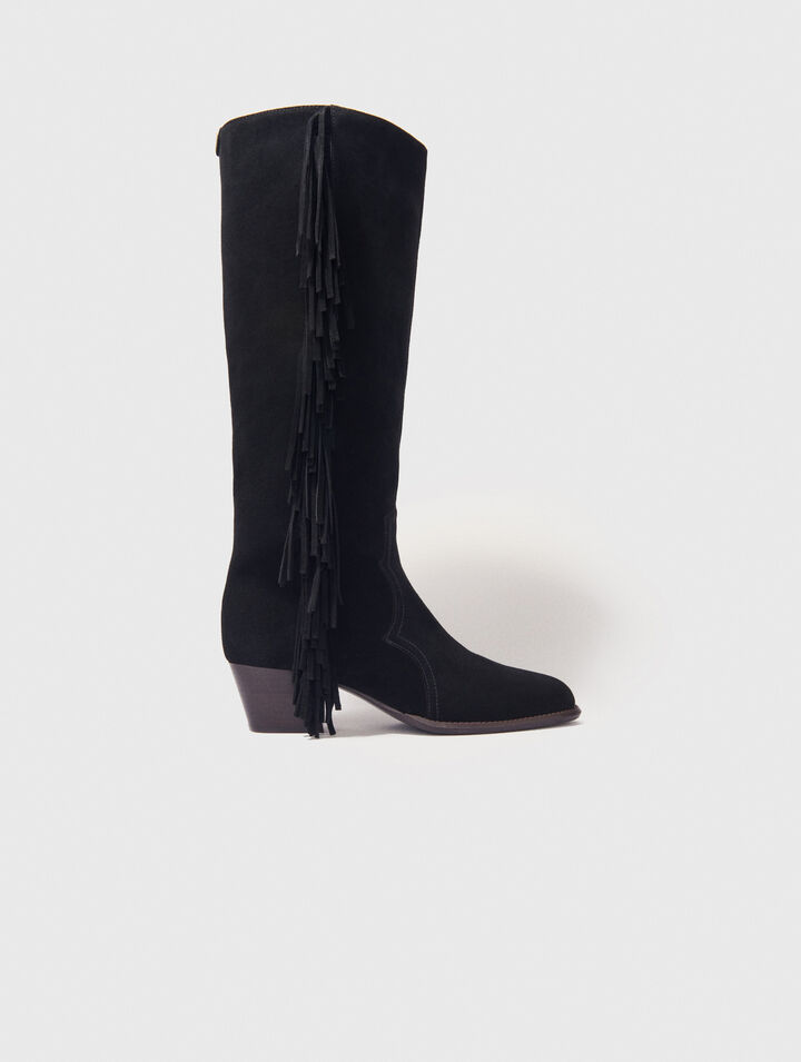 Fringed suede cowboy boots