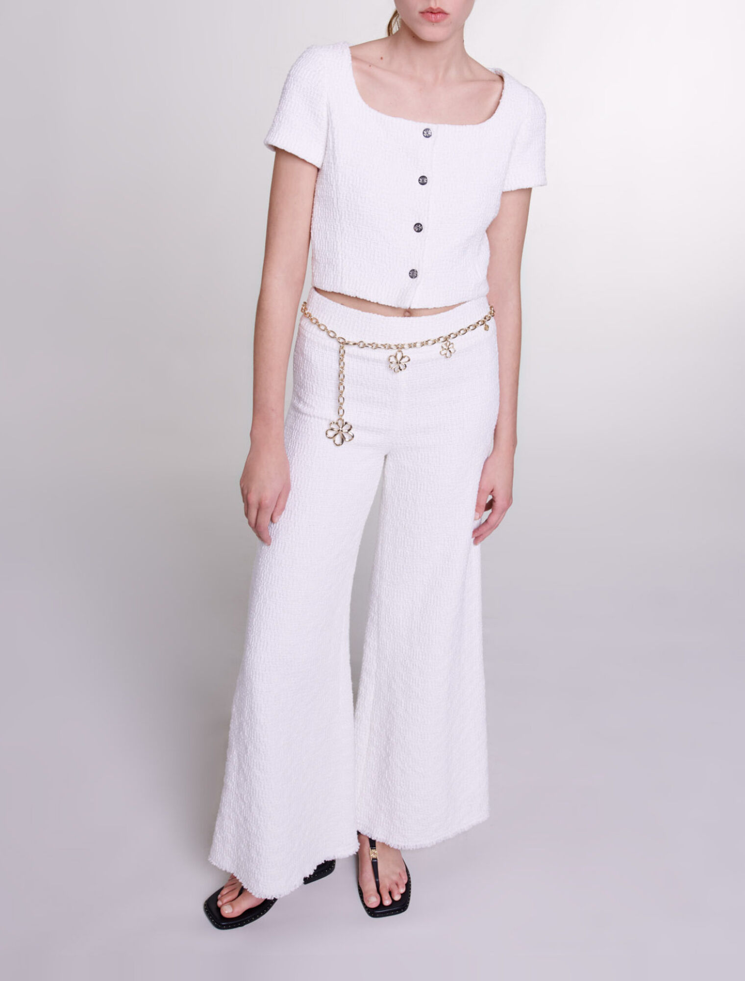 Wide-leg tweed trousers