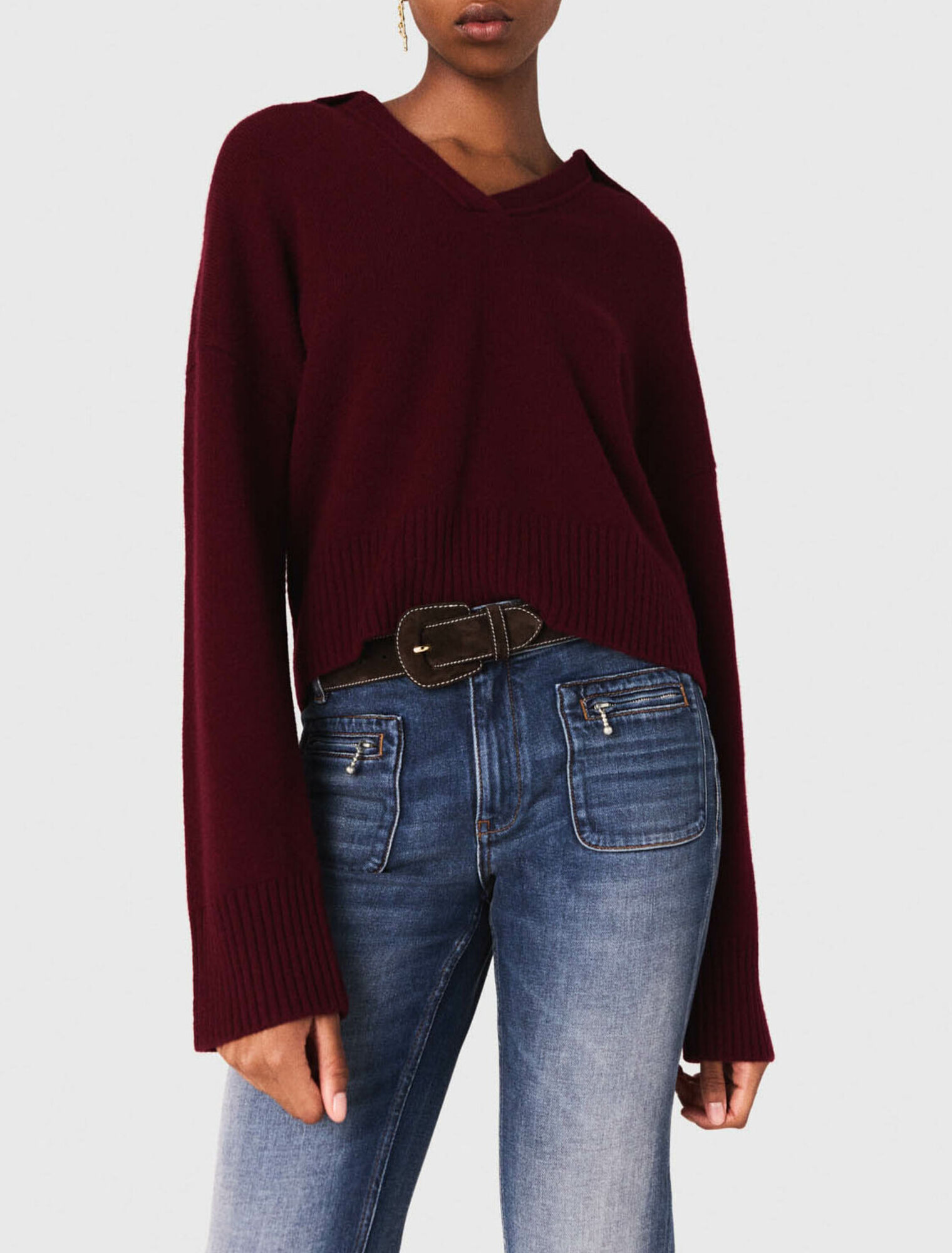 Open polo collar jumper