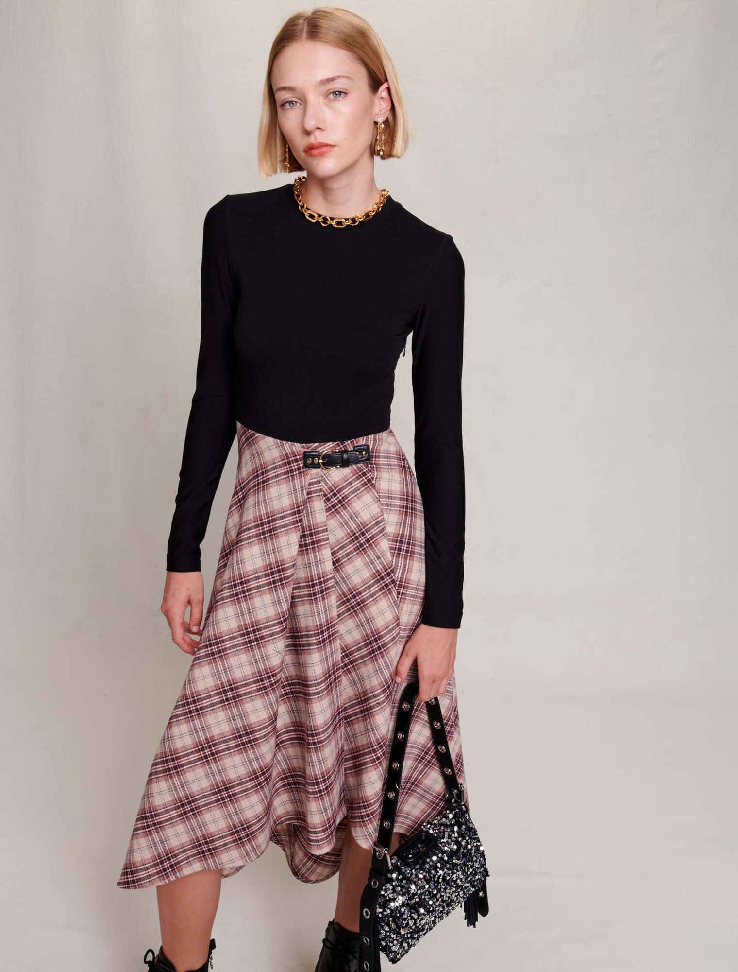 Asymmetrical flannel dress