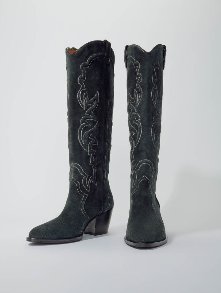 Suede cowboy boots