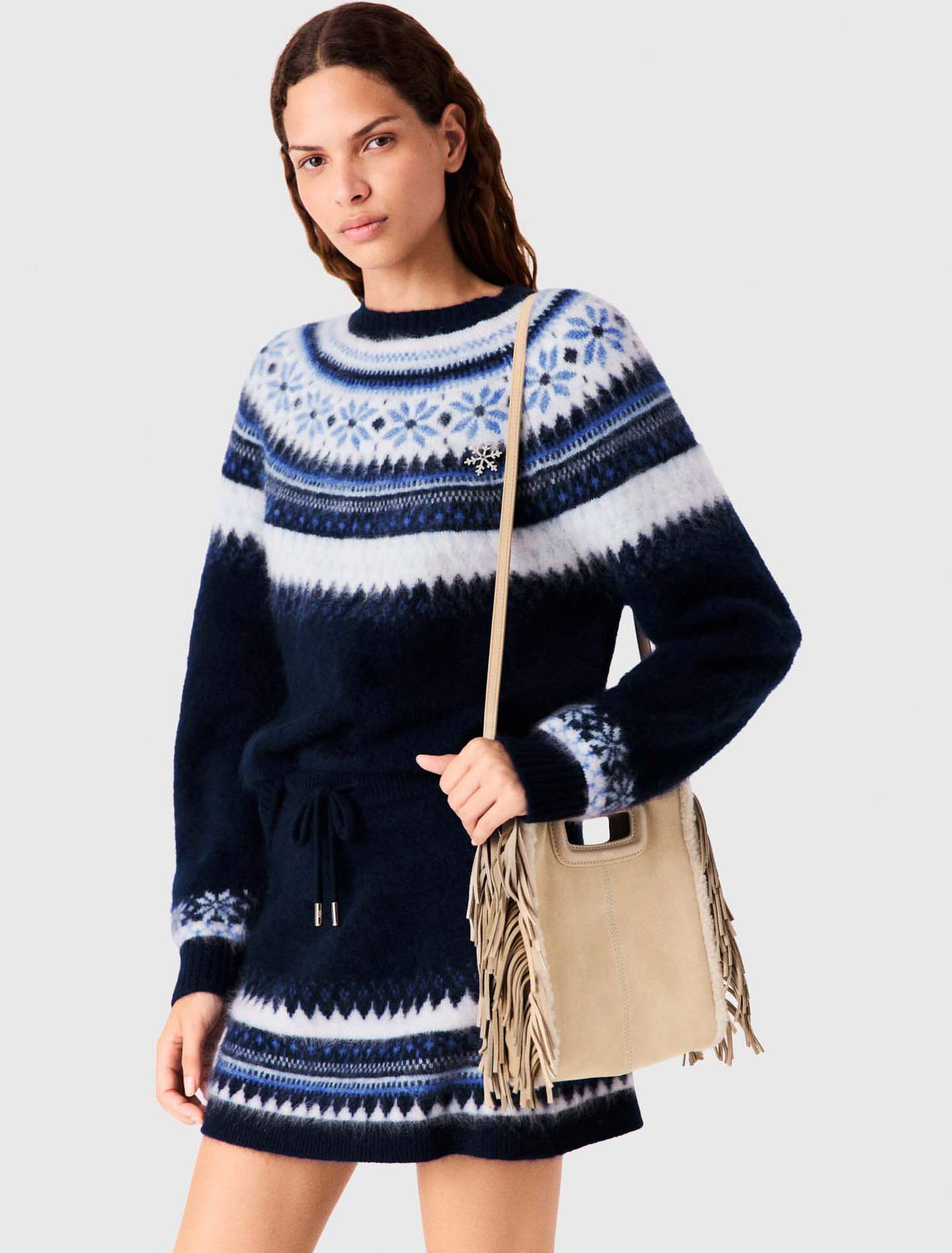 Suede and fur-effect M bag