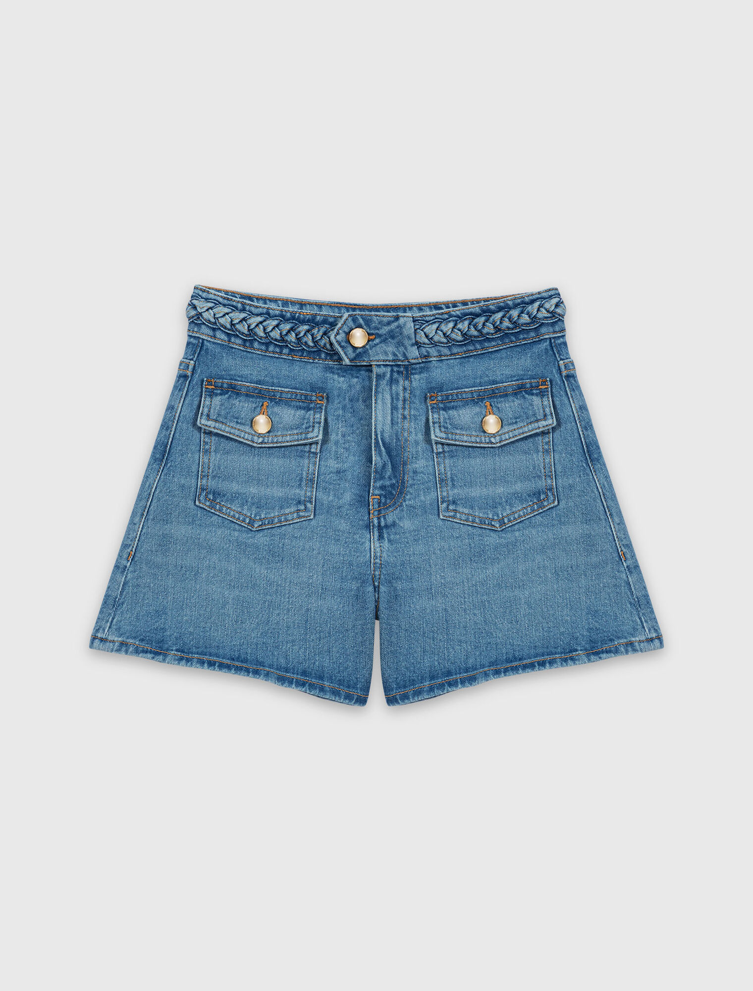 Braided denim shorts