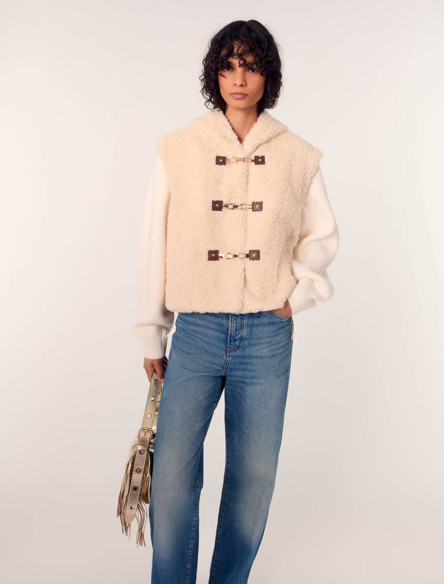 Dual-material faux fur jacket