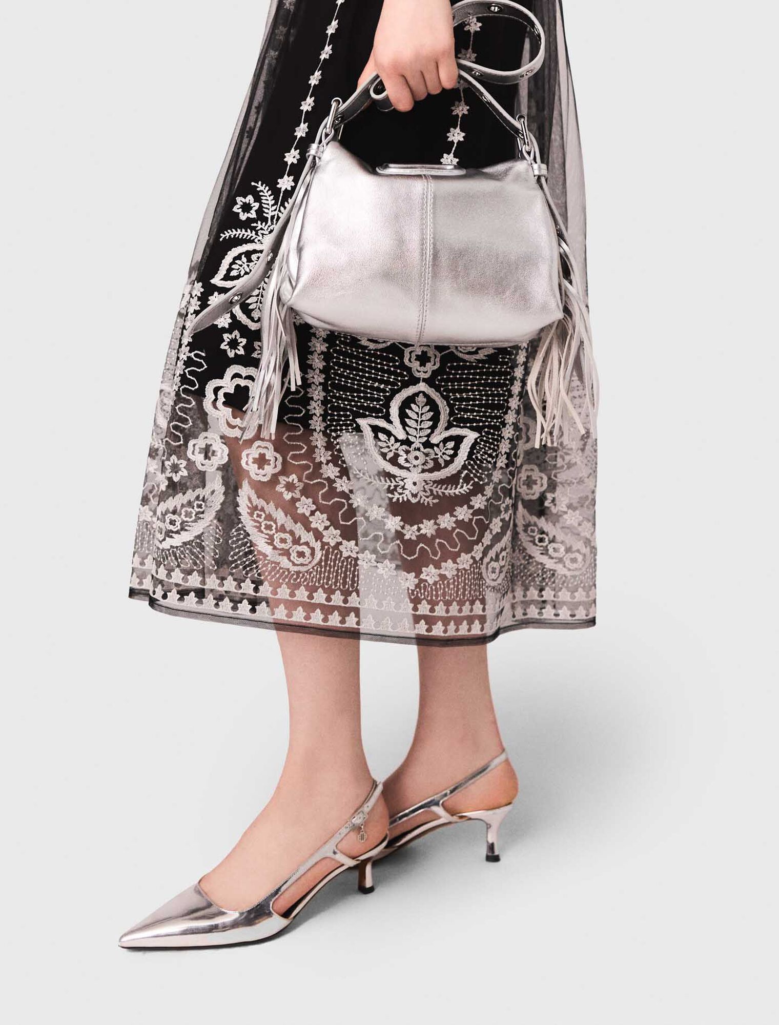 Long embroidered tulle skirt