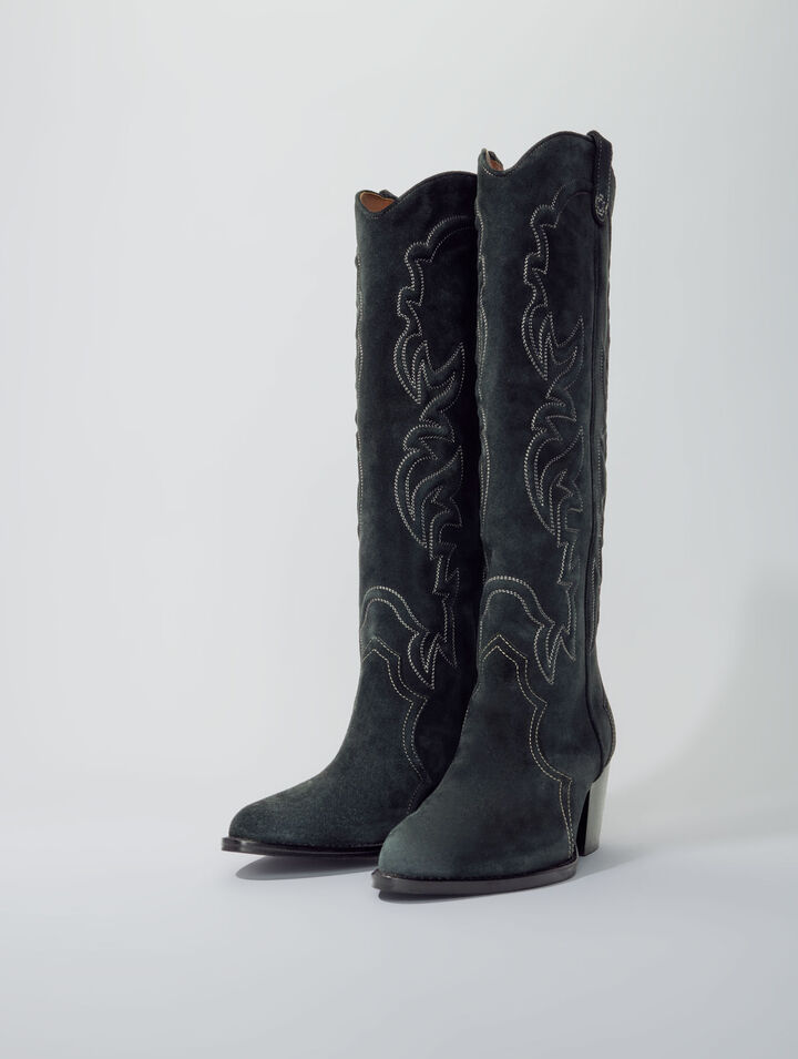 Suede cowboy boots