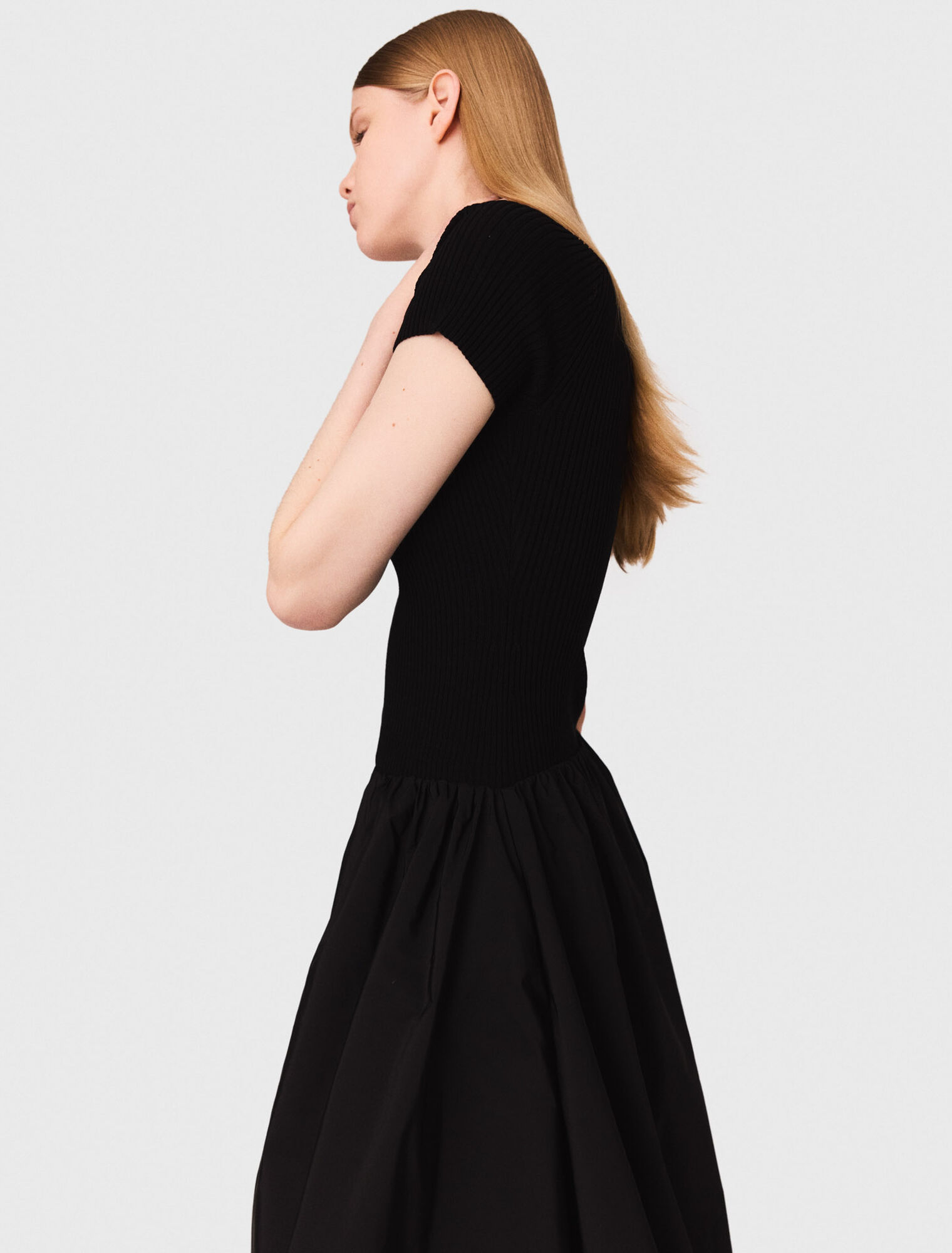 Long mesh and taffeta dress