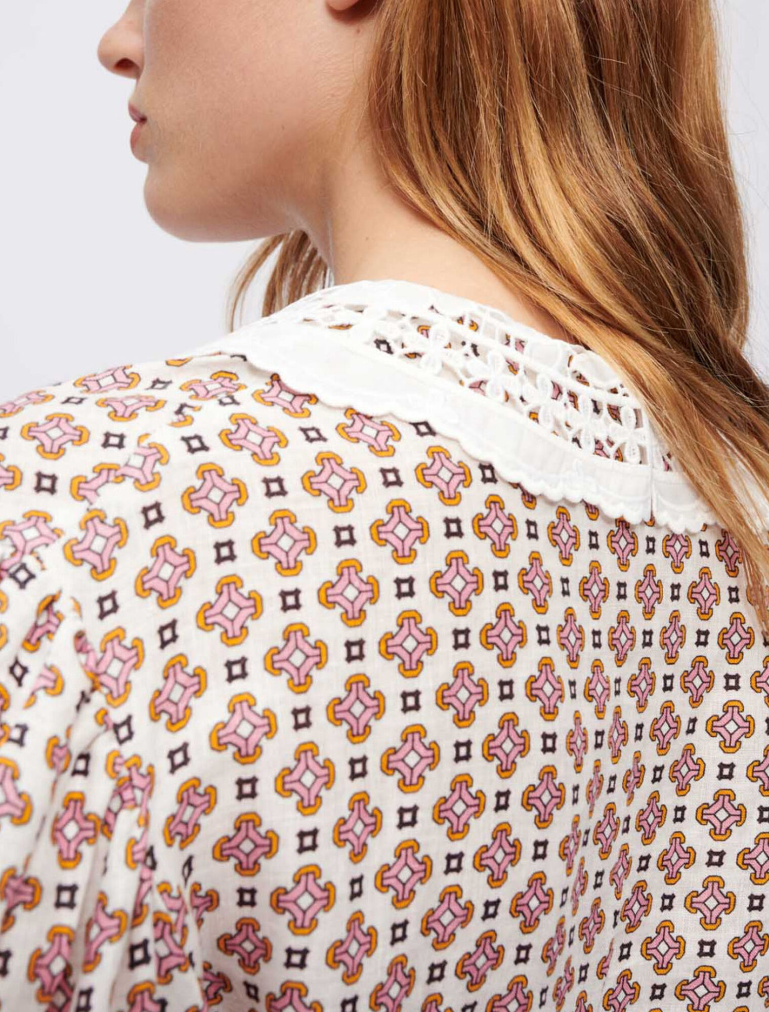 Printed dress with embroidered collar