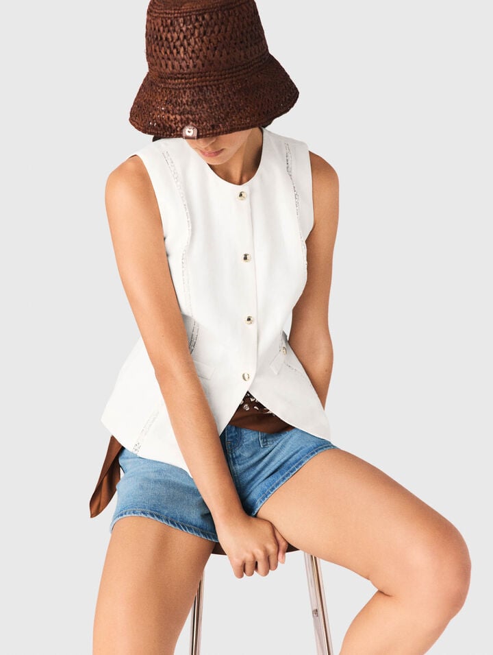 Embroidered linen-blend jacket