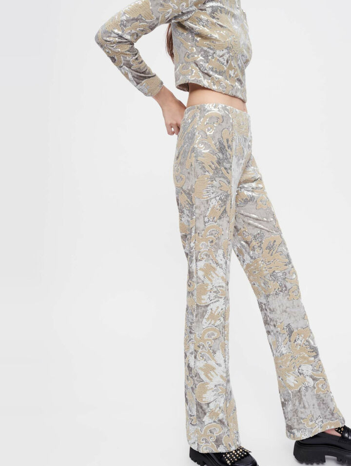 Sequin-embroidered velvet pants