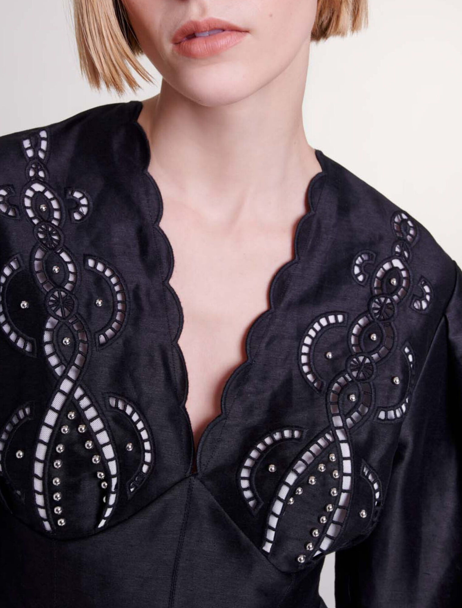 Short embroidered linen dress