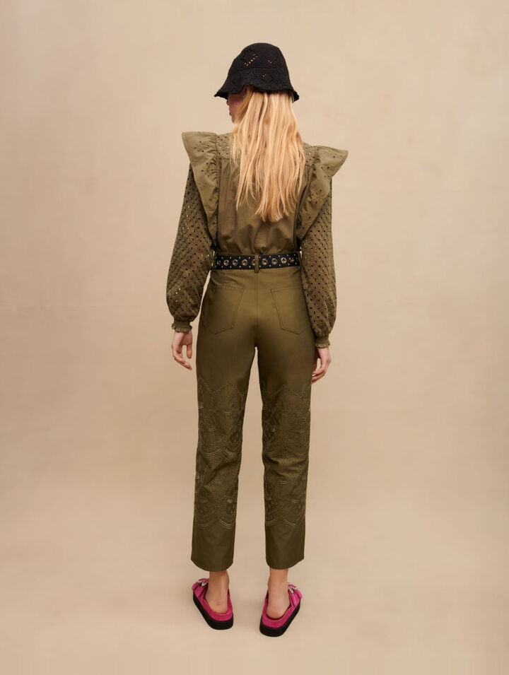 Embroidered cotton pants