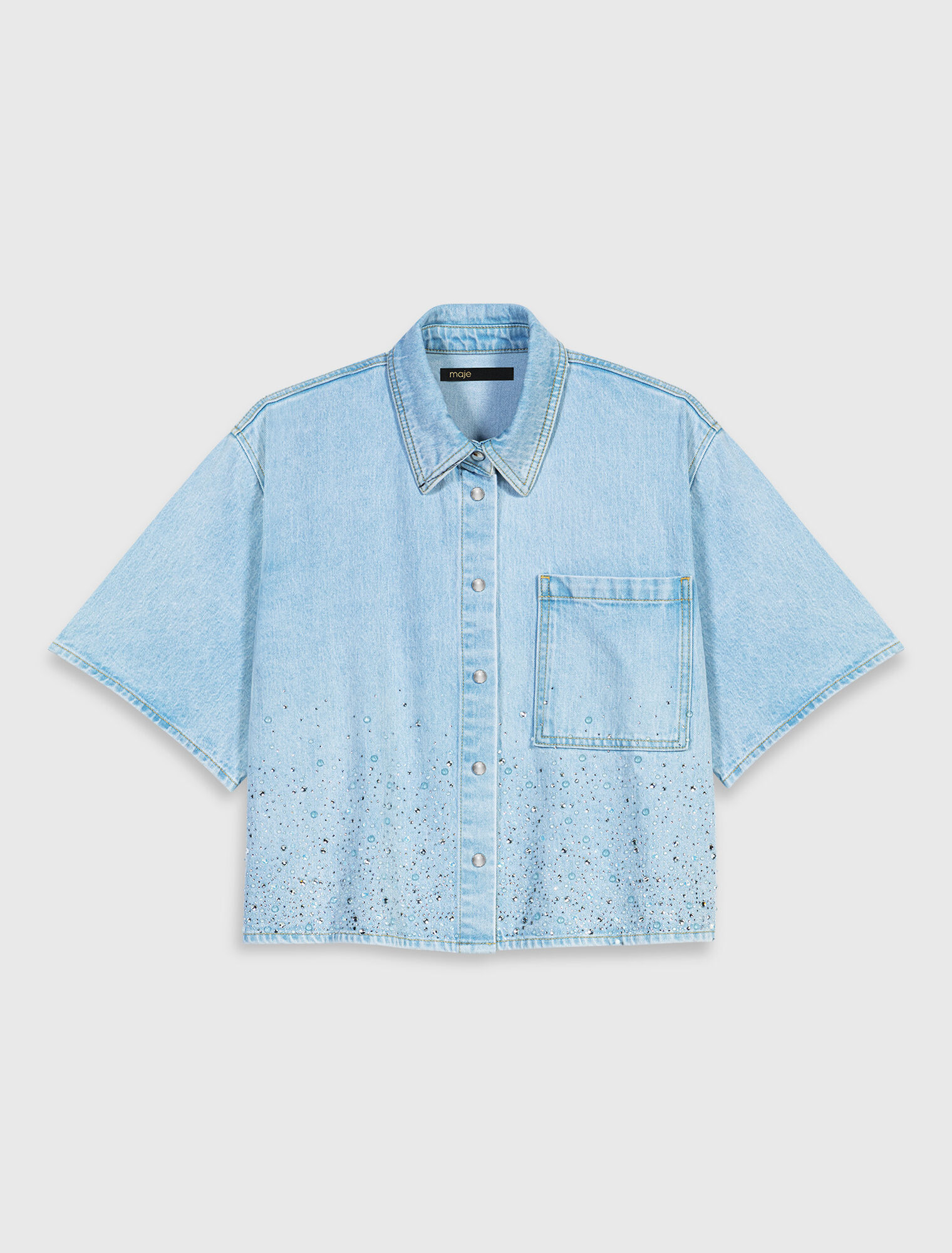 Cropped rhinestone denim shirt