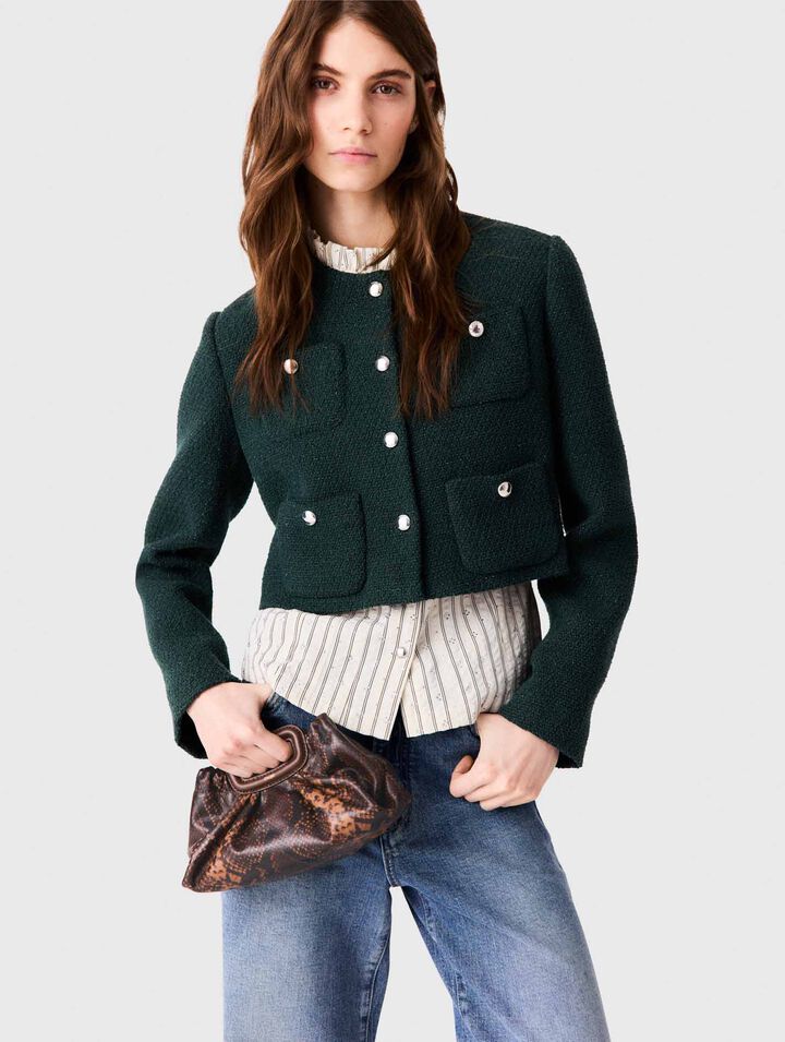 Tweed jacket with fringe trim