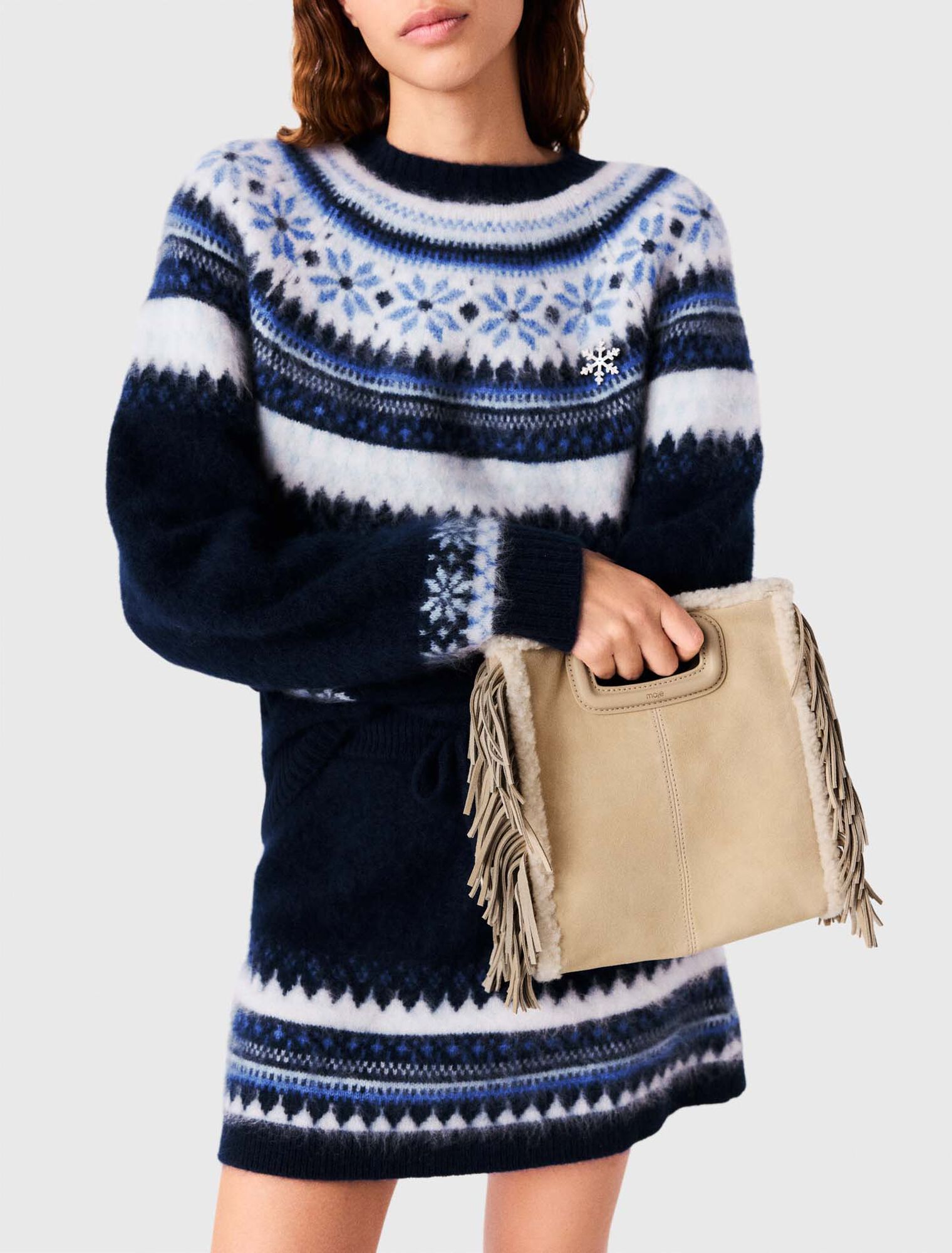 Suede and fur-effect M bag