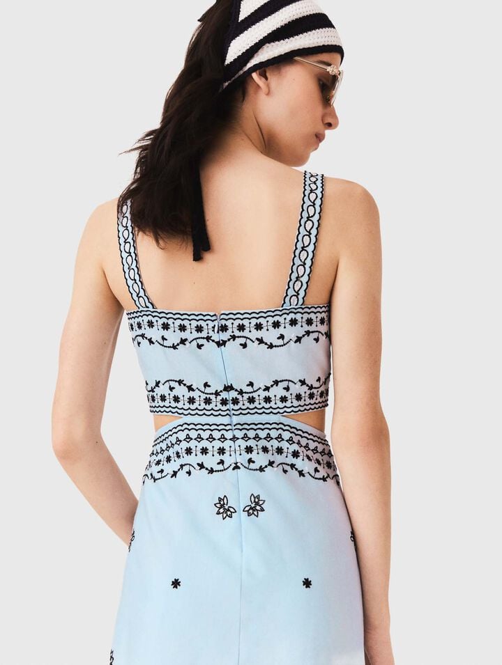 Embroidered linen blend maxi dress