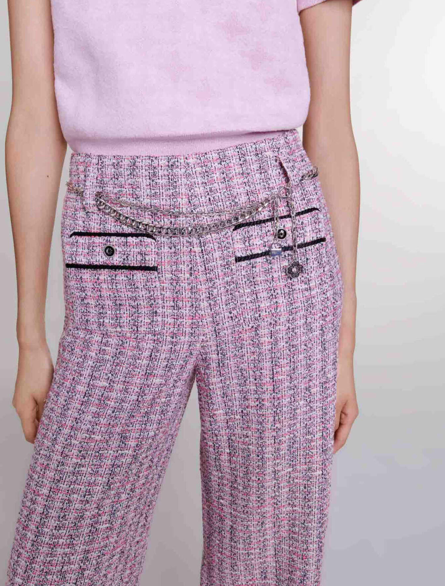 Wide-leg tweed trousers
