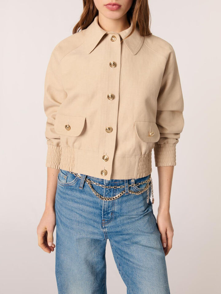Linen and cotton bomber jacket