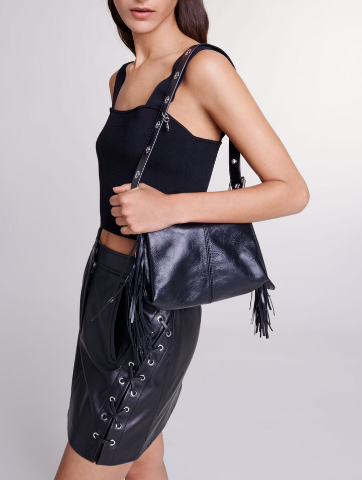 Short leather skirt