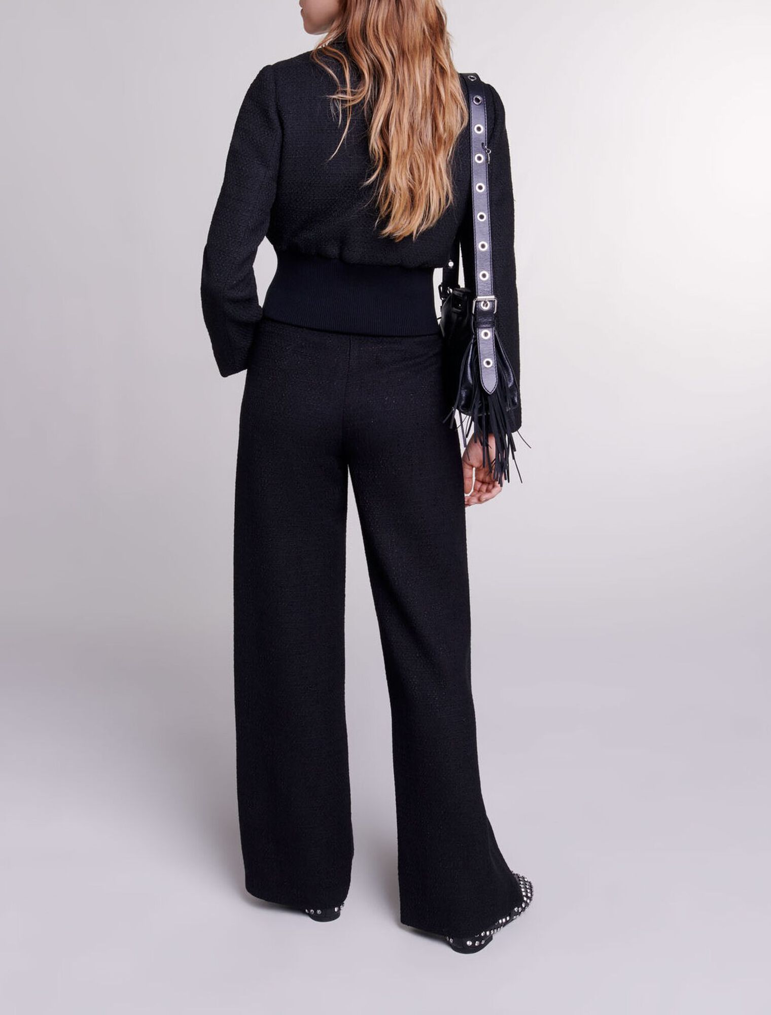 Wide-leg tweed trousers