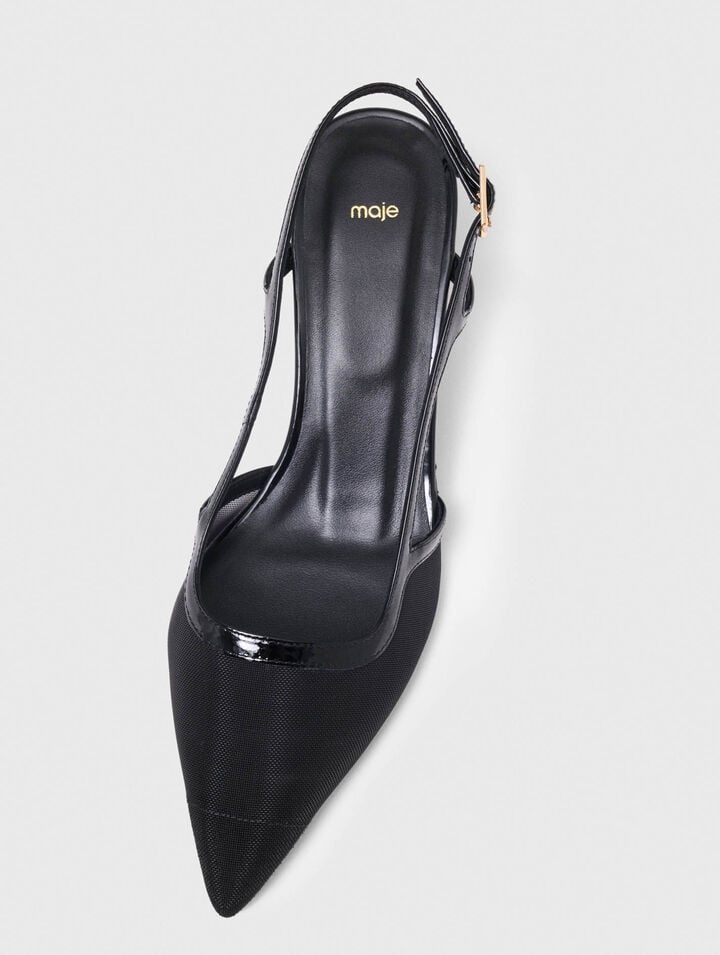 Leather and mesh slingbacks