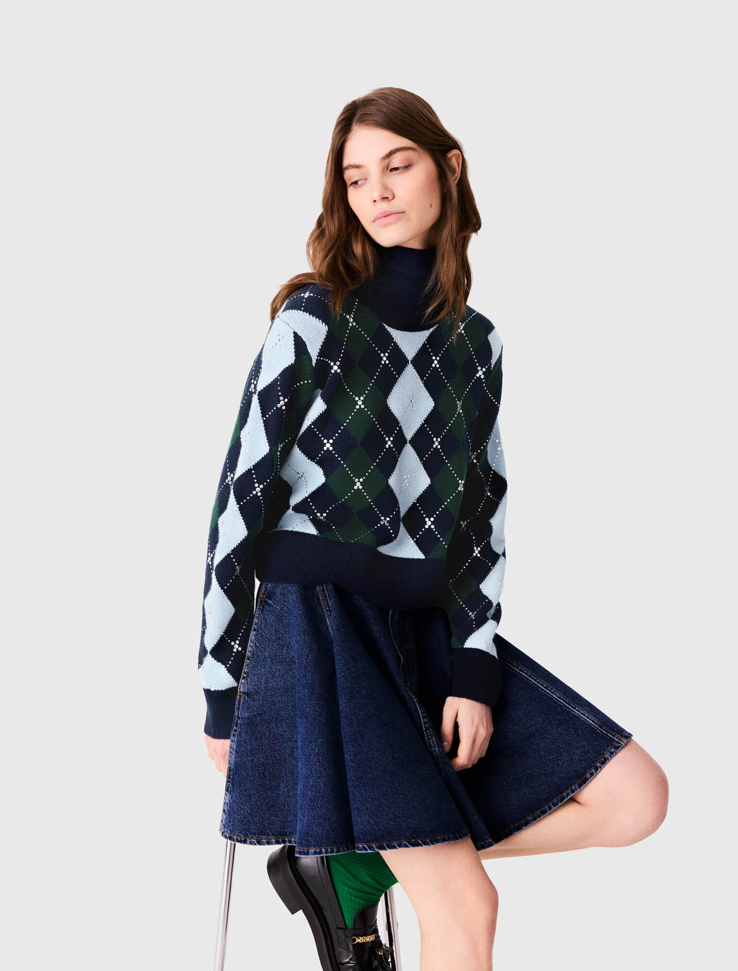Argyle jumper with rhinestones